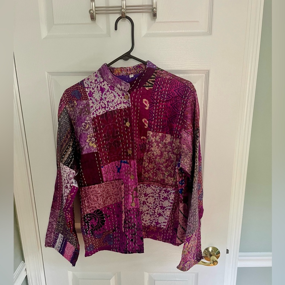 Indian Handcrafted Patchwork Jacket Purple & Pink Hues Never Worn True L/XL